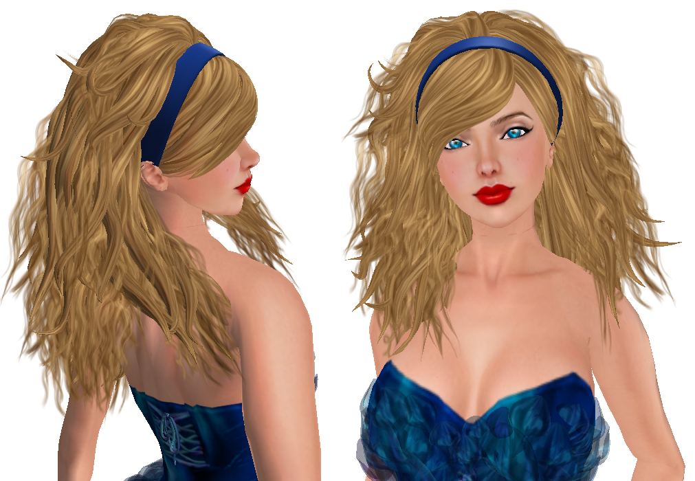Anise is a medium length wavy hairstyle, the hair spills over both shoulders 